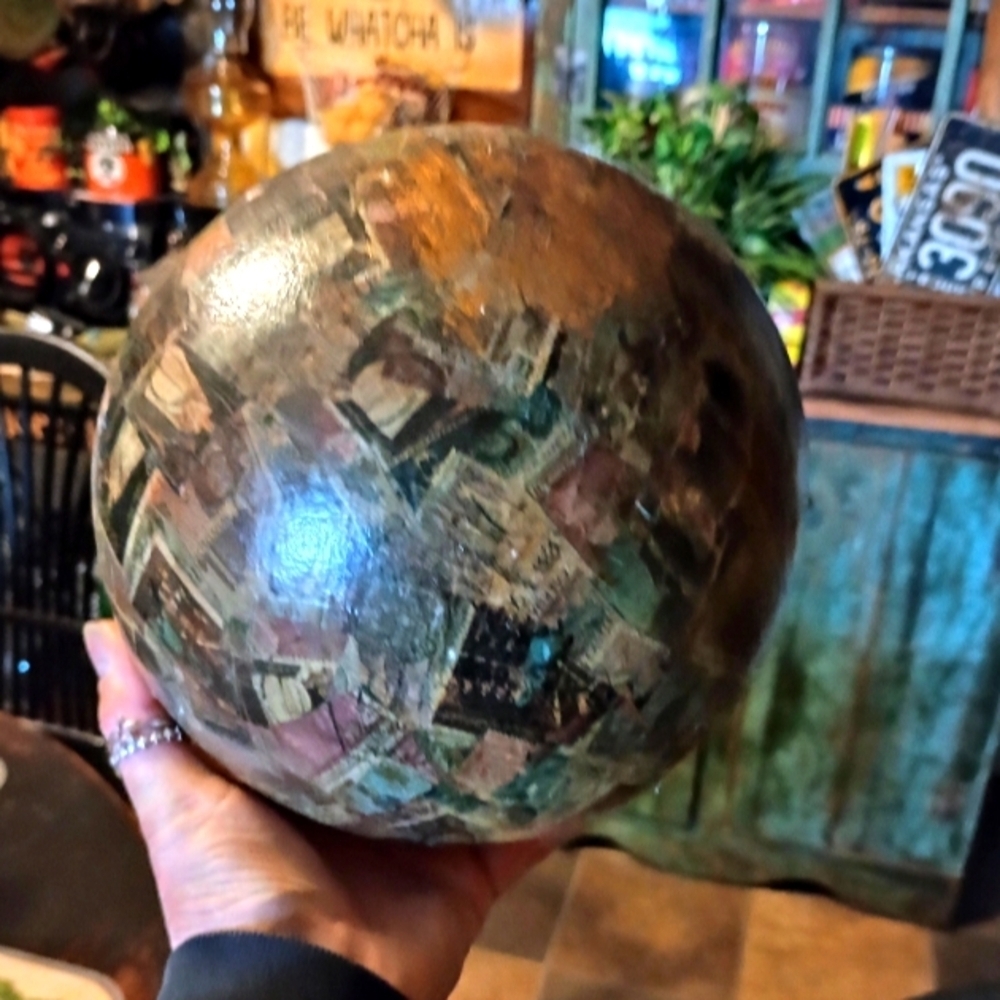 Vintage Stamp Collage Art Sphere - Picture 3 of 4